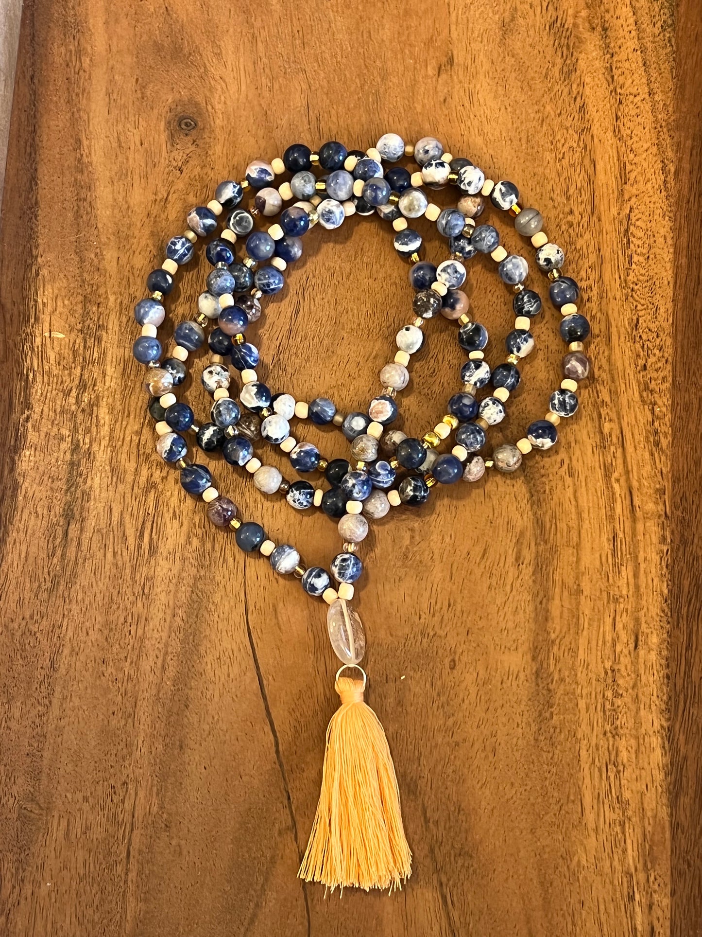 Sodalite and Quartz Mala