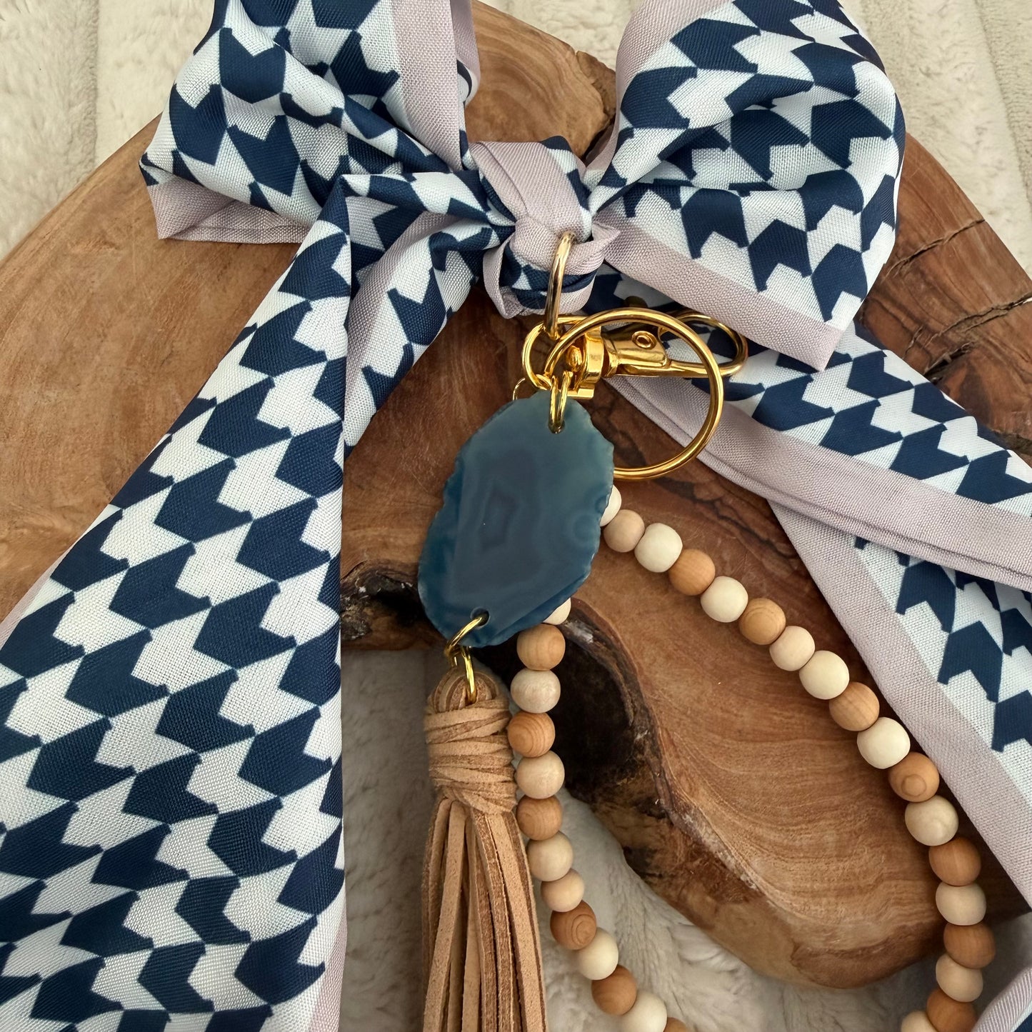 Navy and Tan Agate Bag Charm