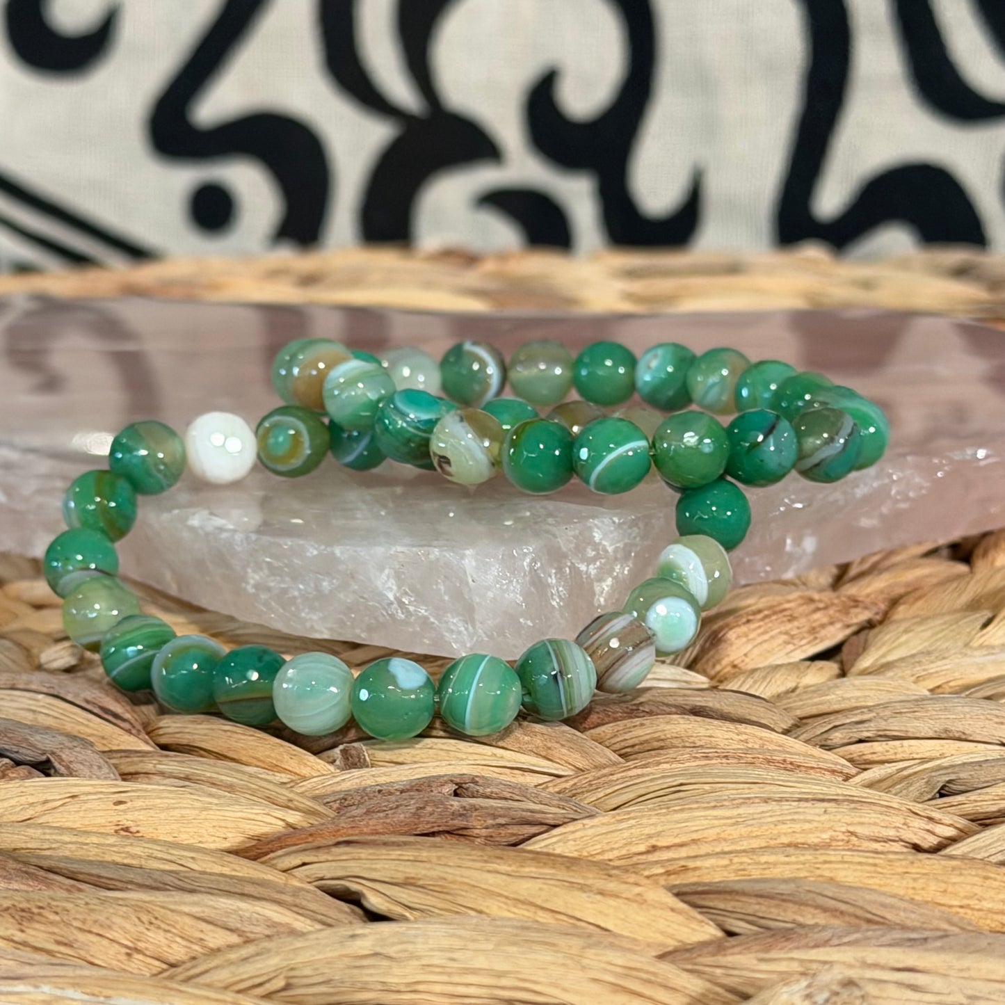Green Sardonyx Beaded Crystal Bracelet