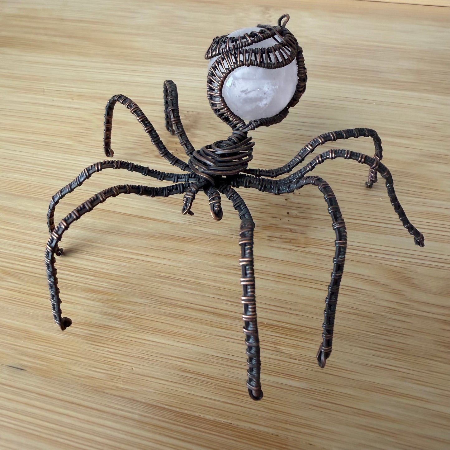 Rose Quartz Copper Wire Wrapped Spider