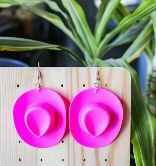 Hot Pink Cowgirl Hat Earrings