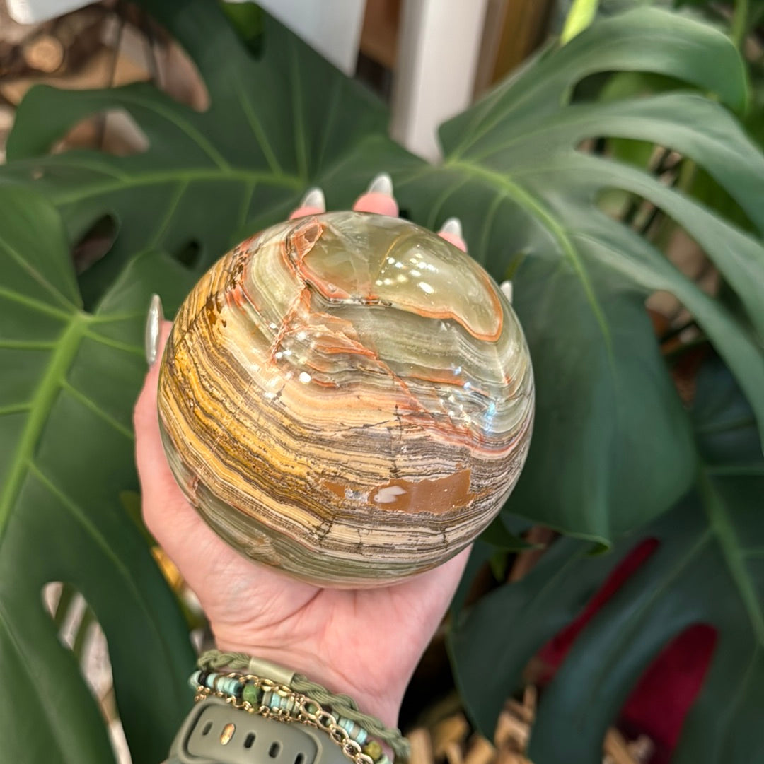 Green Banded Onyx Sphere