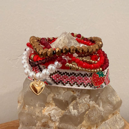 Strawberry Bronze Stretch Bracelet Stack