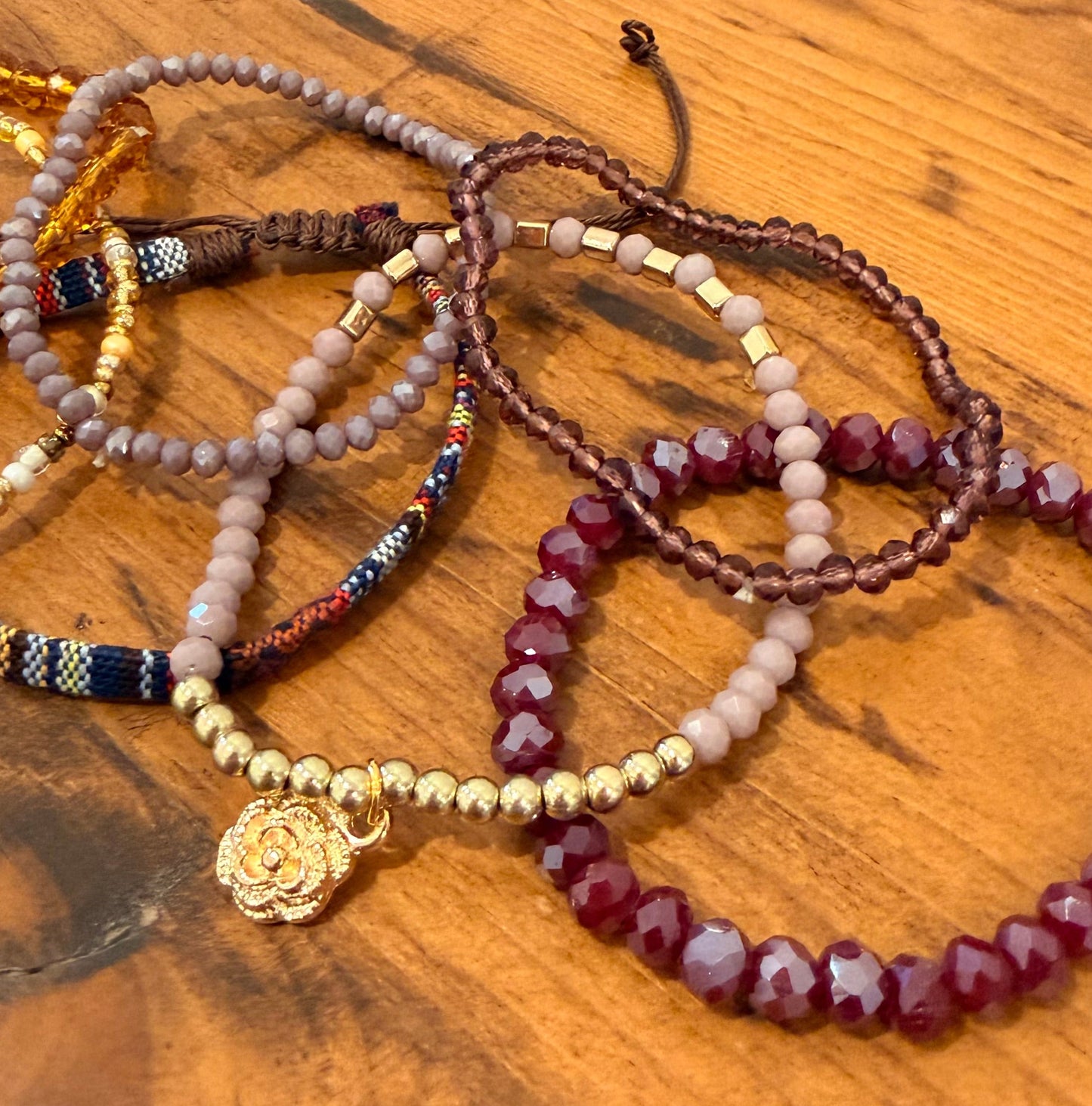 Bronze and Burgundy Stretch Bracelet Stack