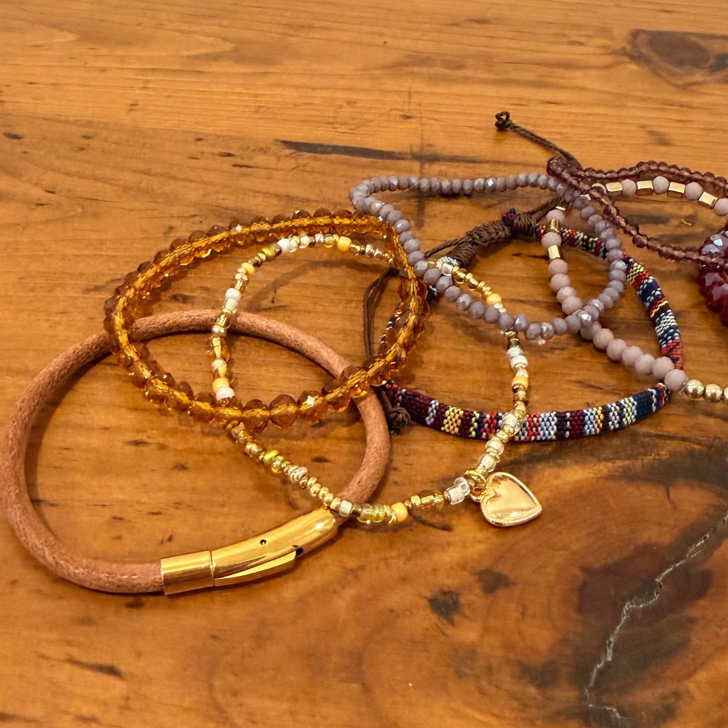 Bronze and Burgundy Stretch Bracelet Stack