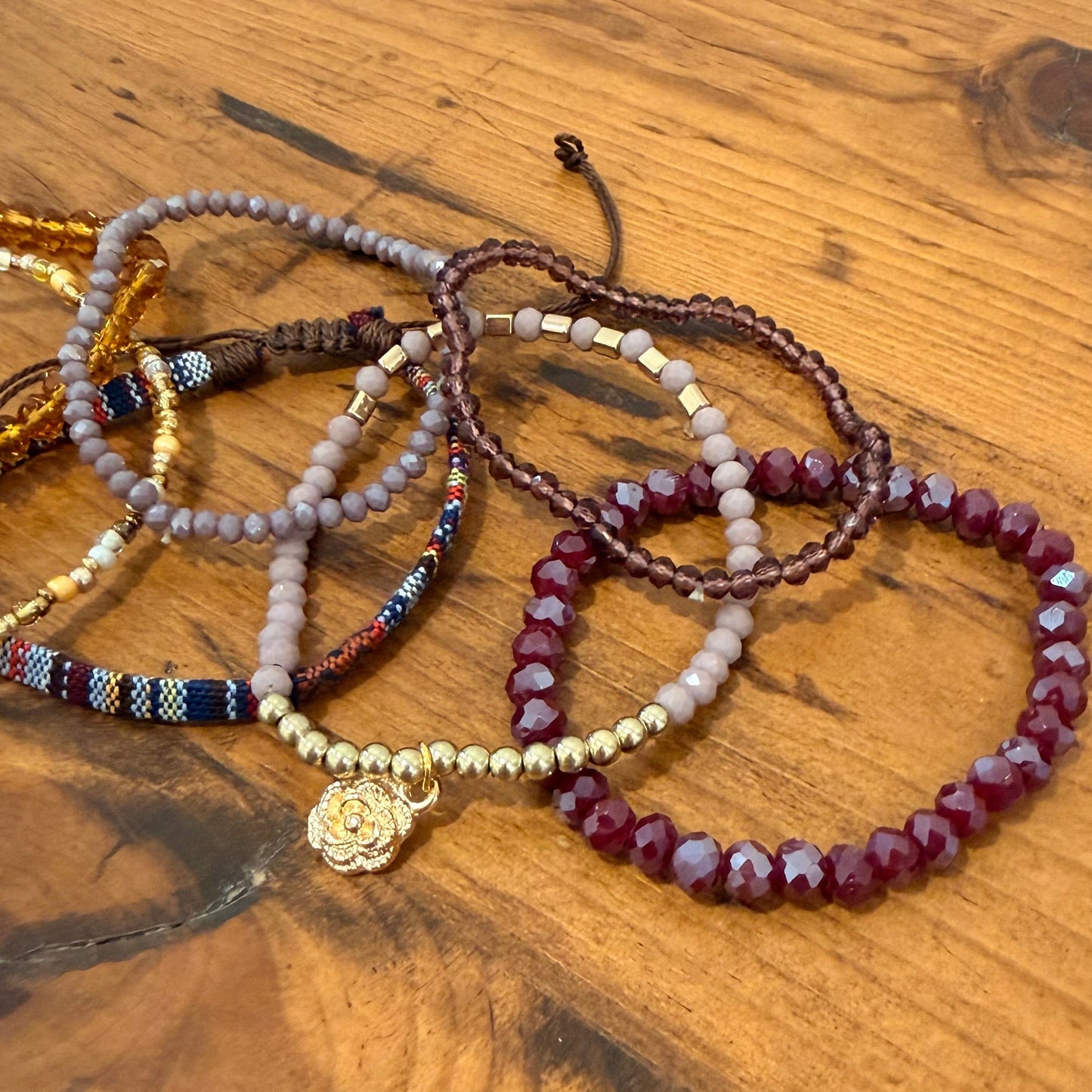 Bronze and Burgundy Stretch Bracelet Stack