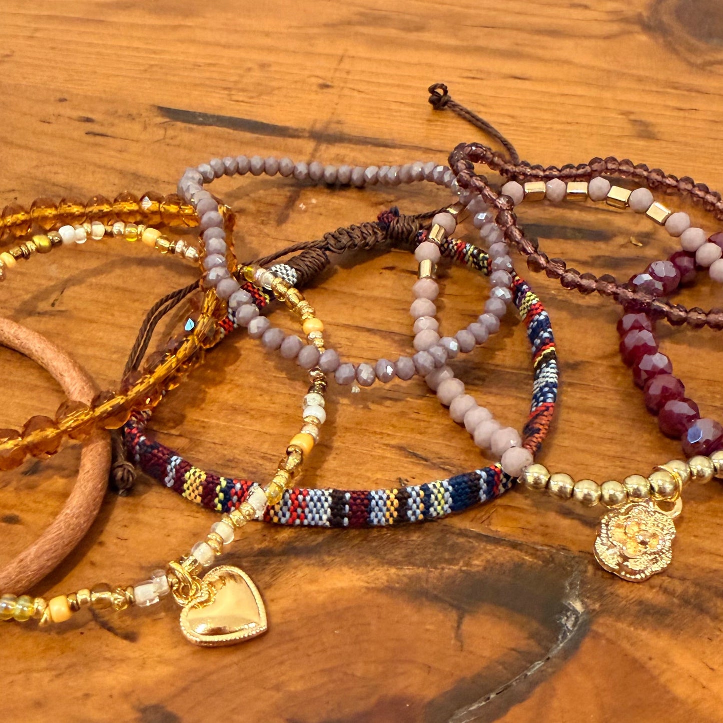 Bronze and Burgundy Stretch Bracelet Stack