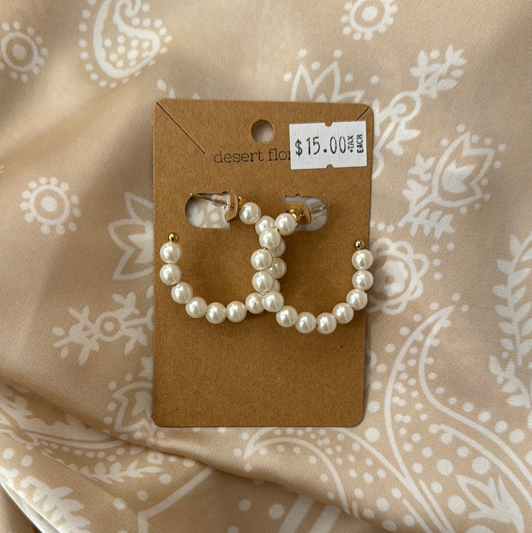 Faux Pearl Beaded Hoops