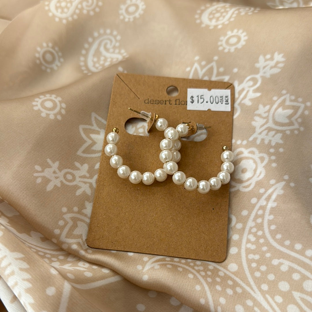 Faux Pearl Beaded Hoops
