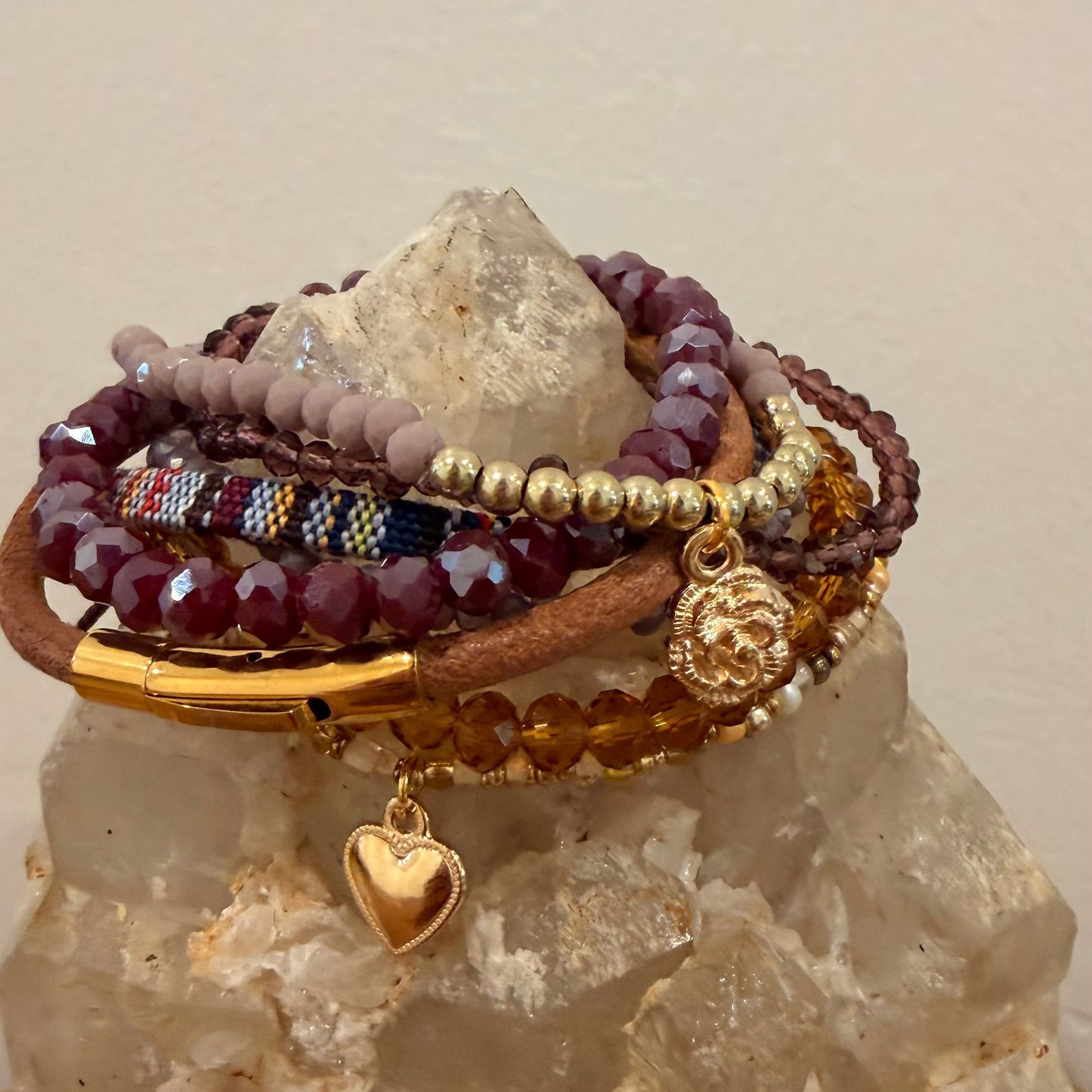 Bronze and Burgundy Stretch Bracelet Stack