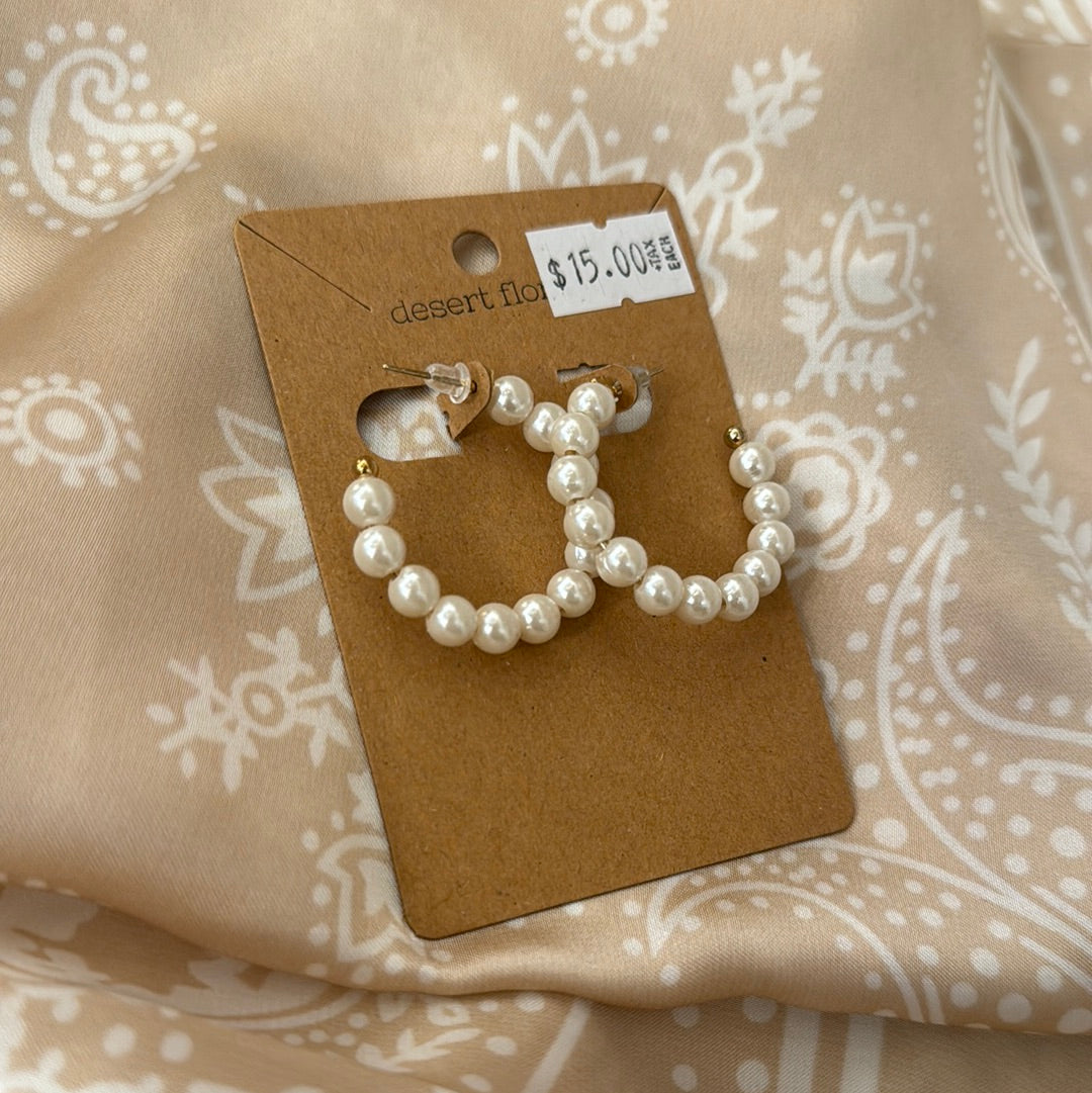 Faux Pearl Beaded Hoops