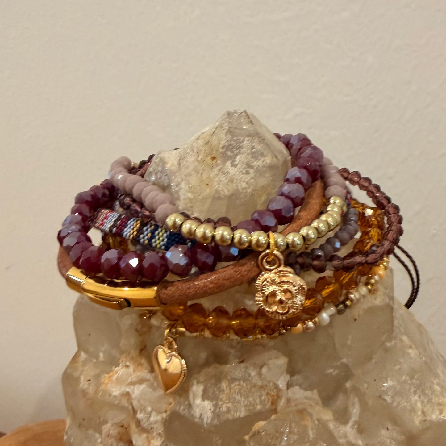 Bronze and Burgundy Stretch Bracelet Stack