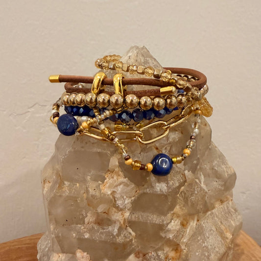 Lapis Lazuli Brown and Gold Bracelet Stack