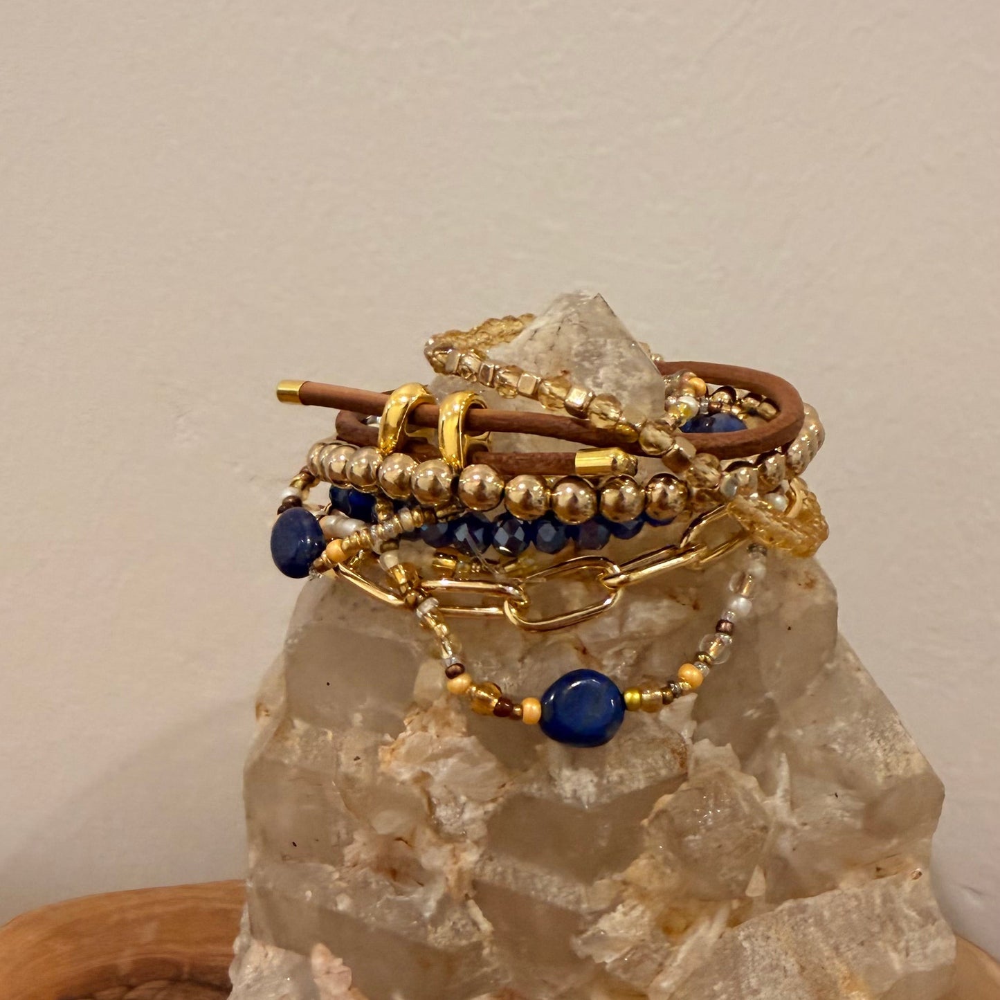 Lapis Lazuli Brown and Gold Bracelet Stack