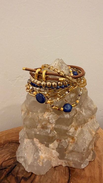 Lapis Lazuli Brown and Gold Bracelet Stack