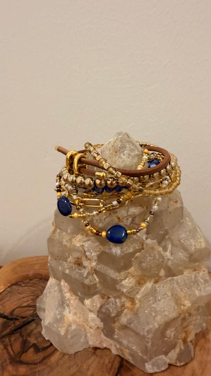 Lapis Lazuli Brown and Gold Bracelet Stack