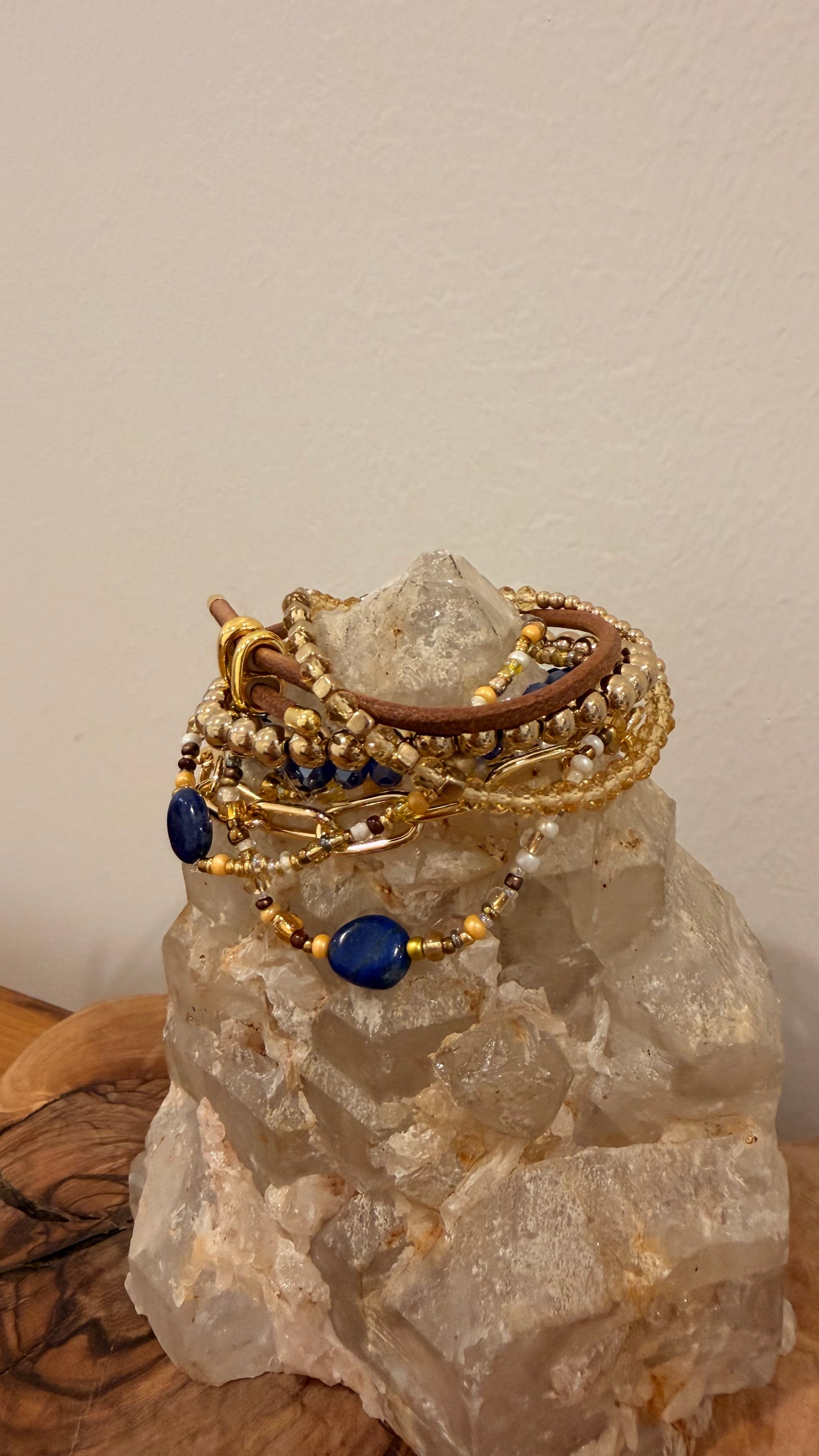 Lapis Lazuli Brown and Gold Bracelet Stack