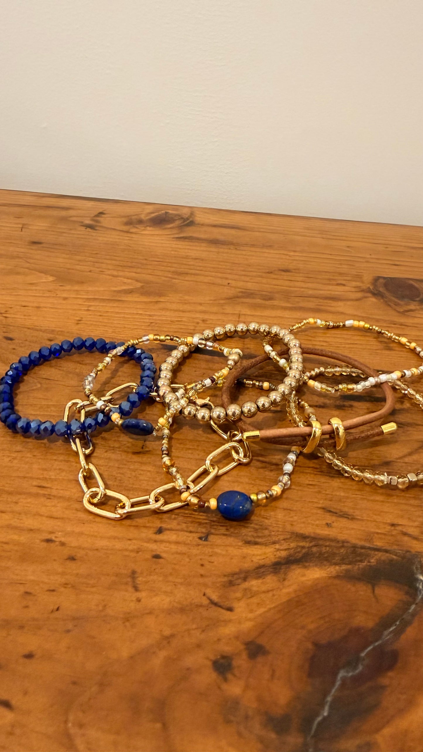 Lapis Lazuli Brown and Gold Bracelet Stack