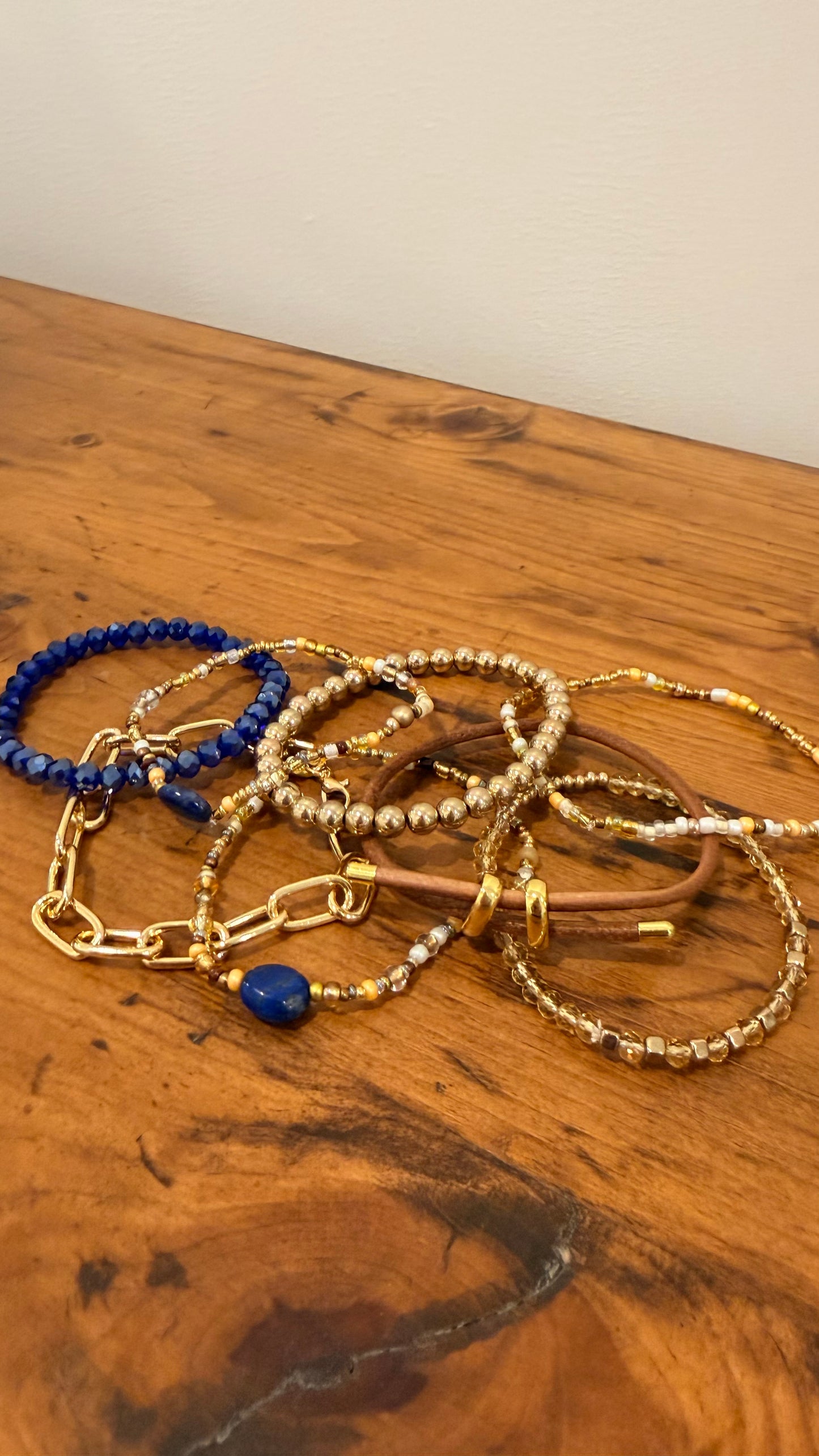 Lapis Lazuli Brown and Gold Bracelet Stack
