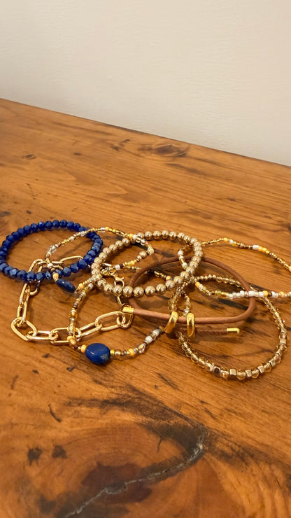 Lapis Lazuli Brown and Gold Bracelet Stack