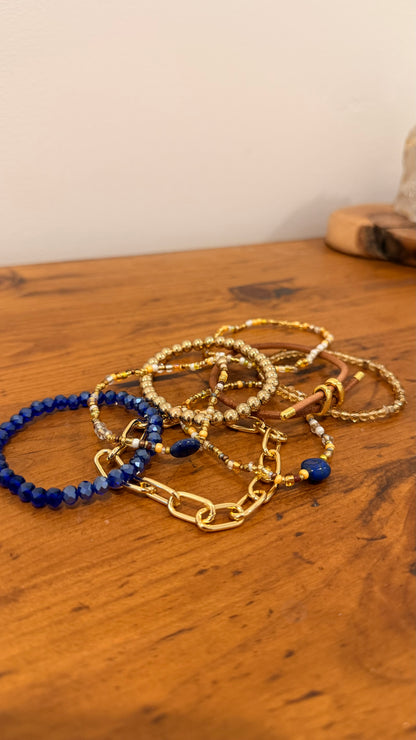 Lapis Lazuli Brown and Gold Bracelet Stack