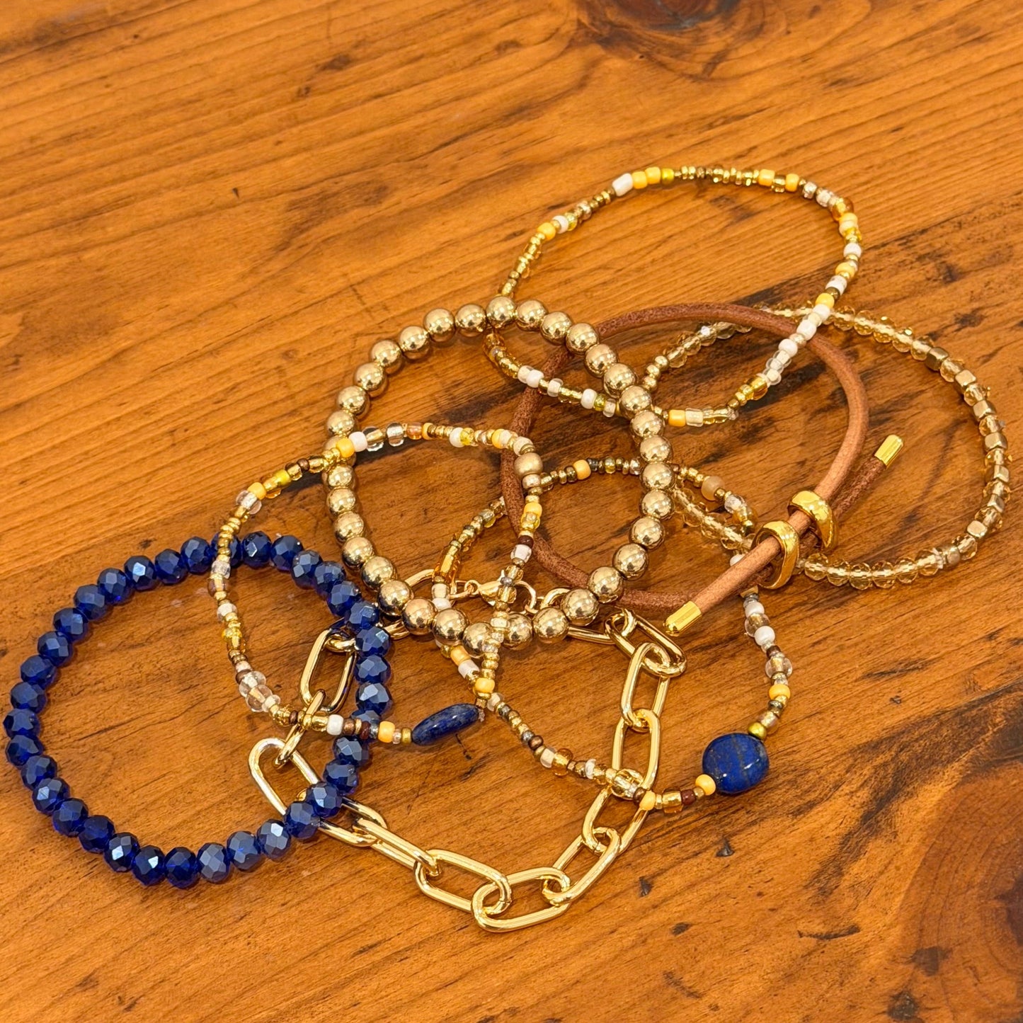 Lapis Lazuli Brown and Gold Bracelet Stack
