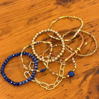 Lapis Lazuli Brown and Gold Bracelet Stack