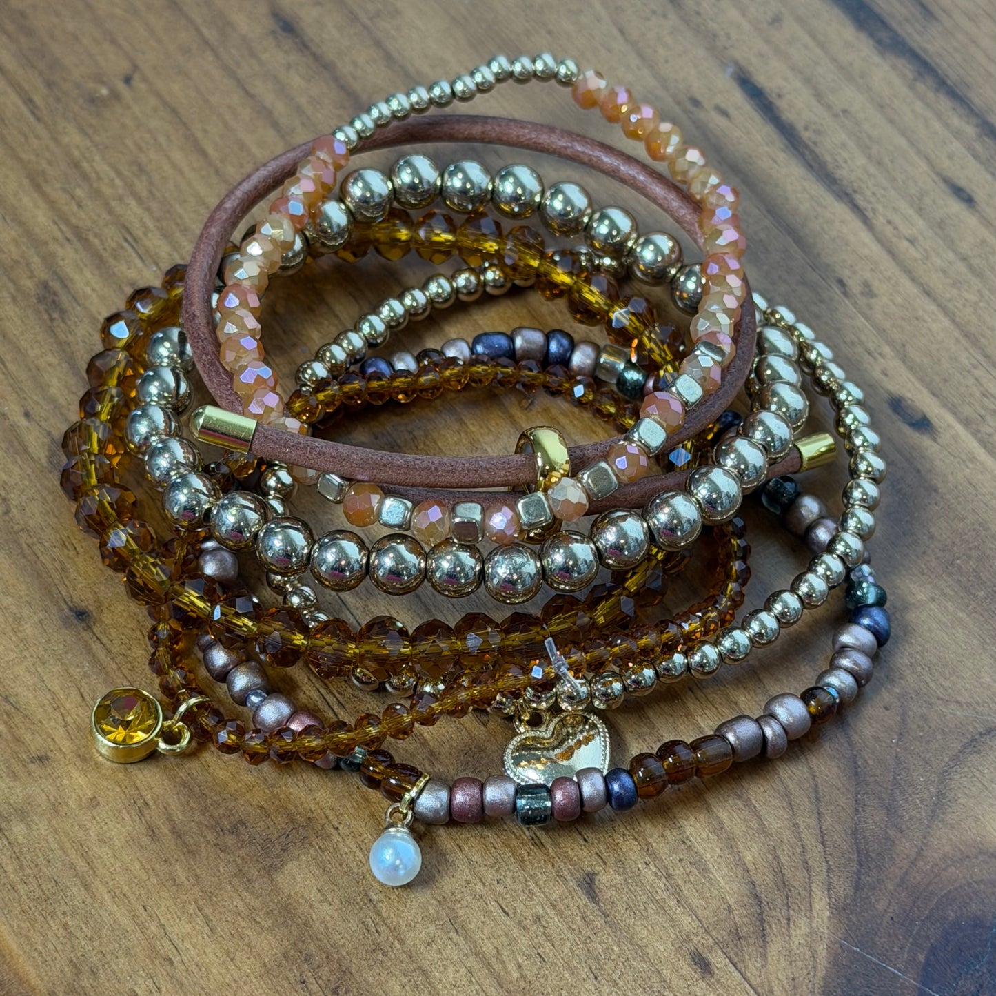 Brown, Bronze and Gold Bracelet Stack