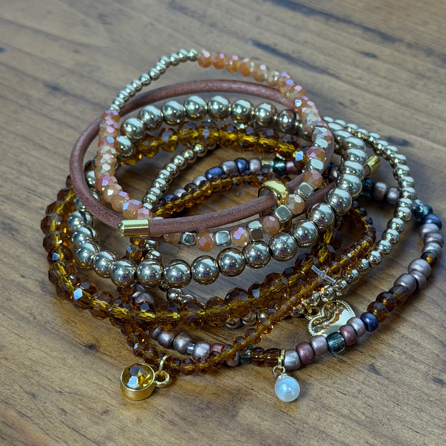 Brown, Bronze and Gold Bracelet Stack