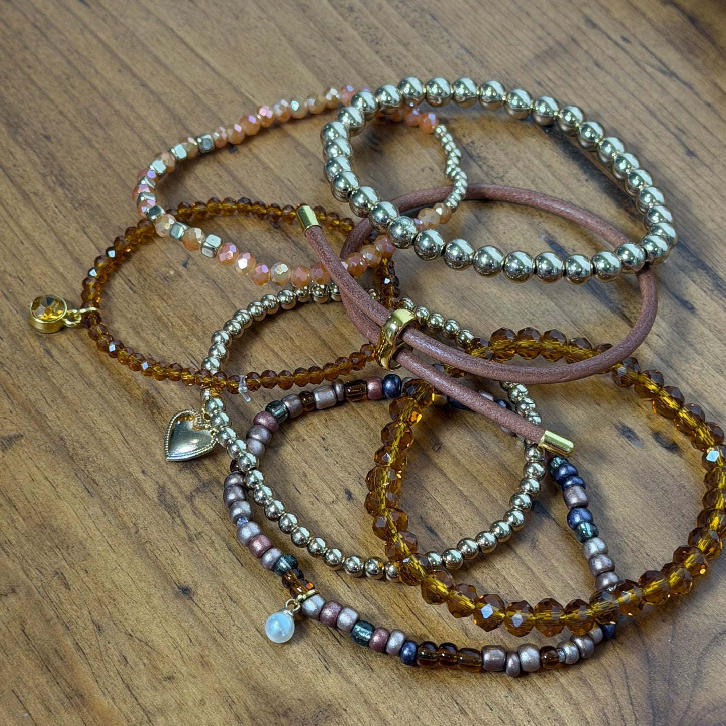 Brown, Bronze and Gold Bracelet Stack