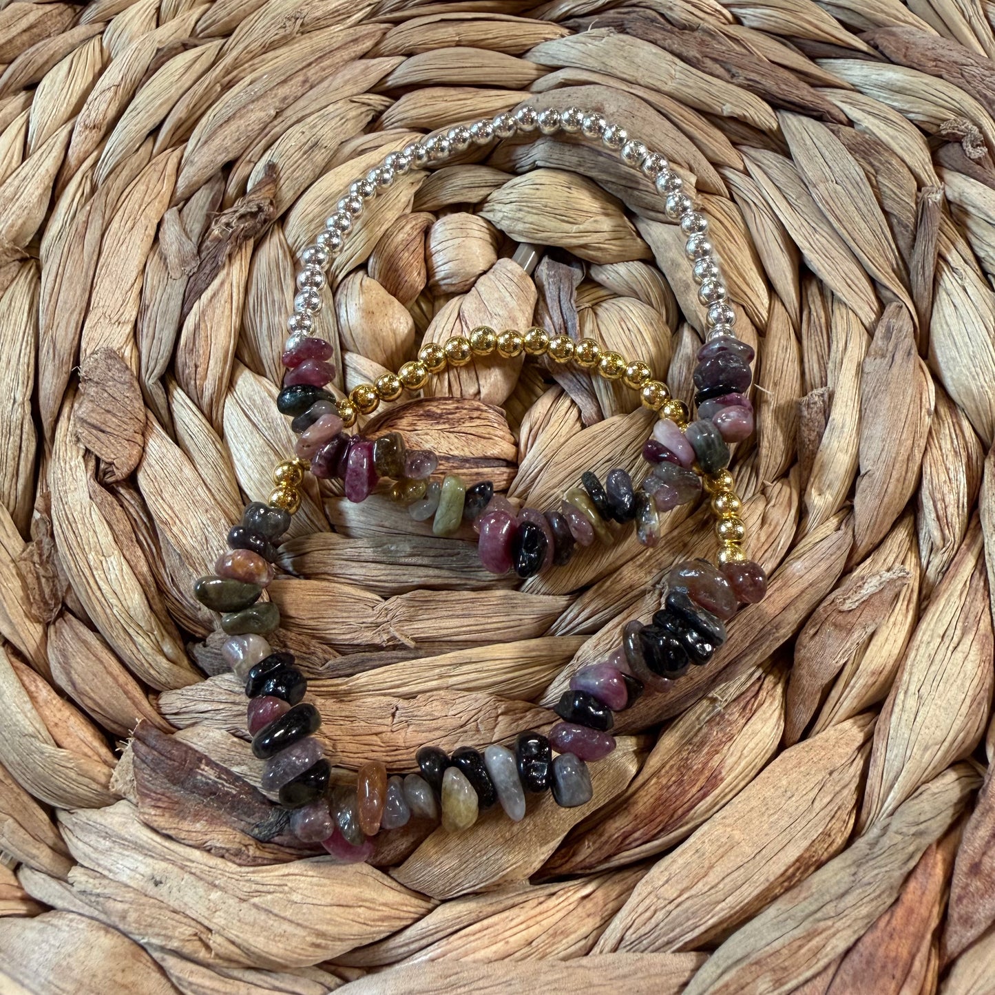 Watermelon Tourmaline Beaded Stretch Bracelet