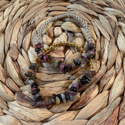 Watermelon Tourmaline Beaded Stretch Bracelet