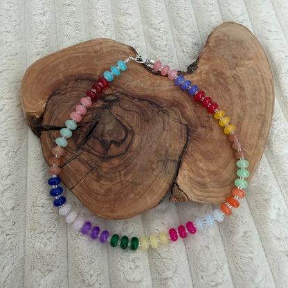Rainbow Glass Beaded Necklace and Bracelet Set