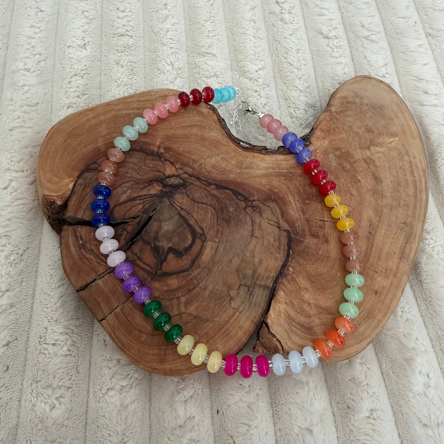 Rainbow Glass Beaded Necklace and Bracelet Set