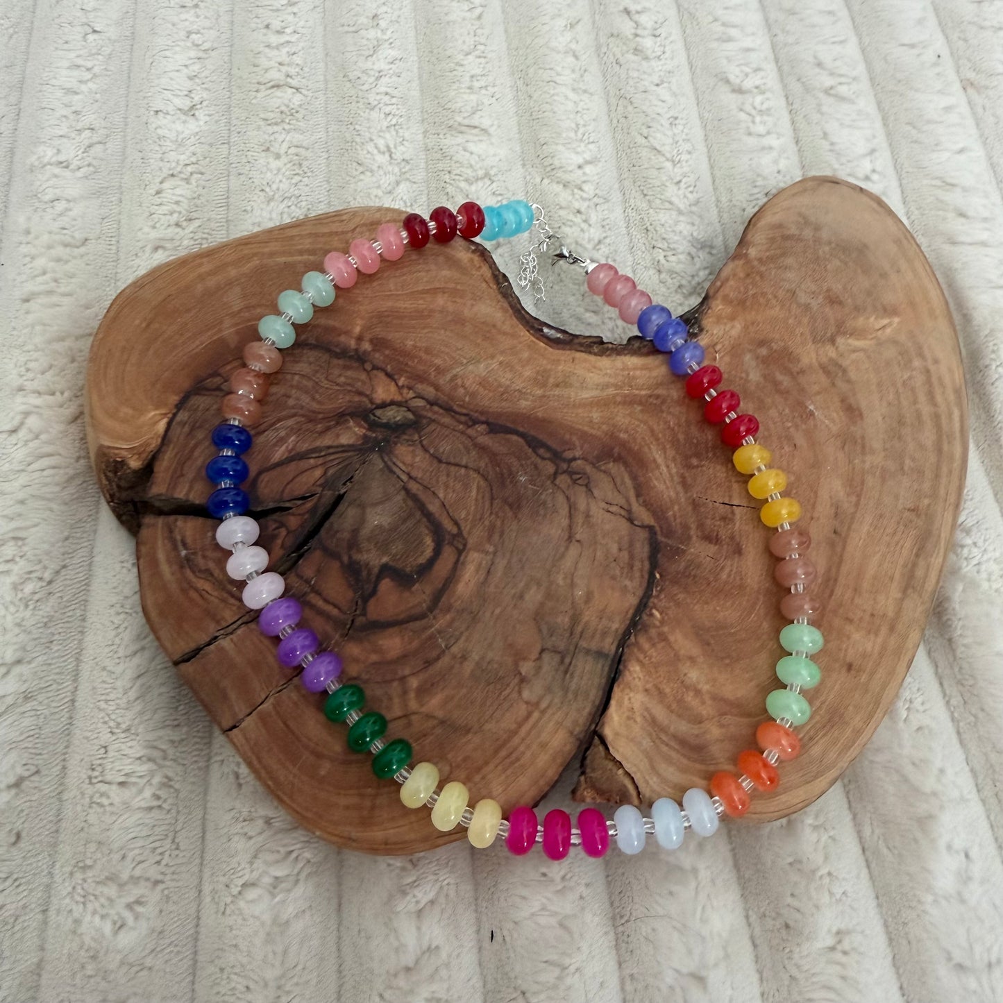 Rainbow Glass Beaded Necklace and Bracelet Set