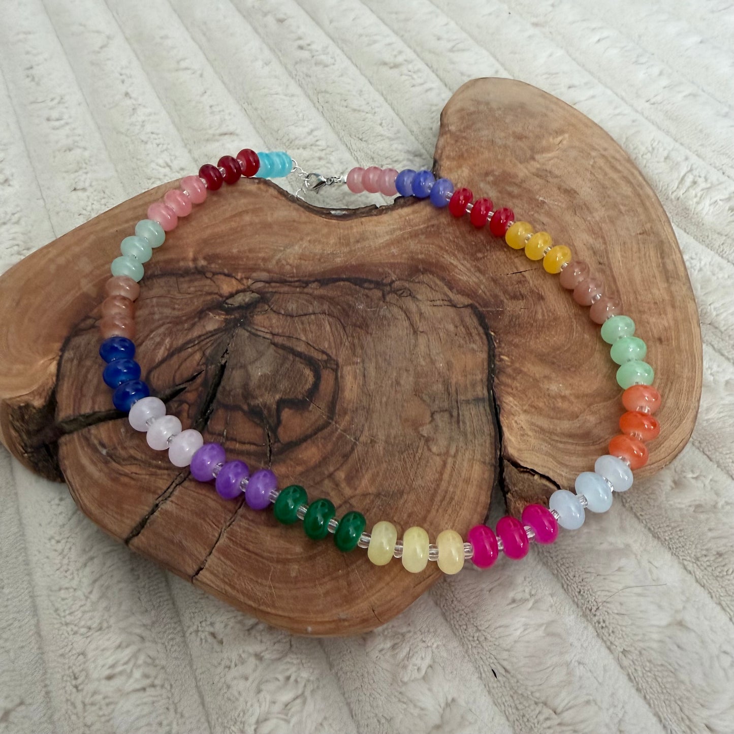 Rainbow Glass Beaded Necklace and Bracelet Set