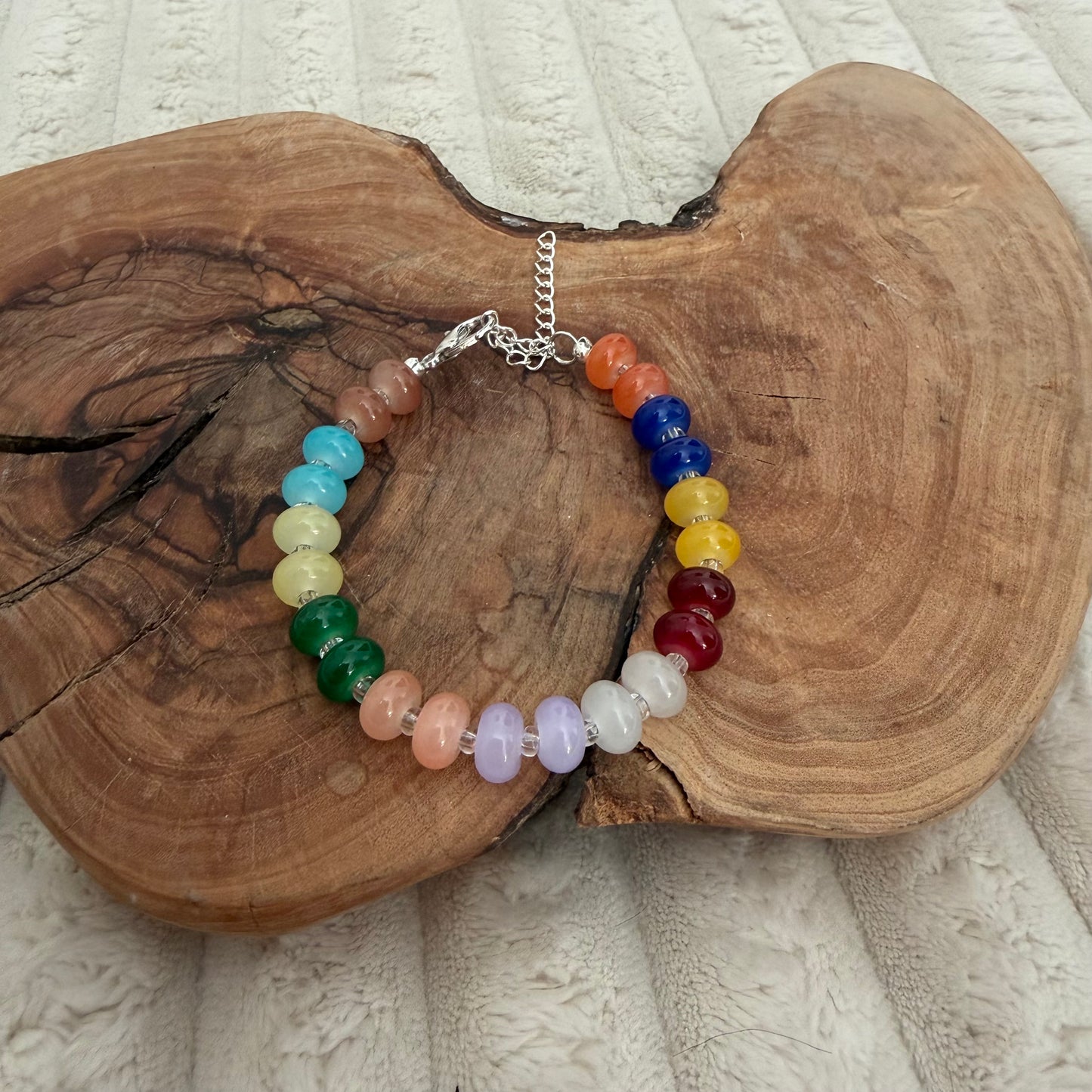 Rainbow Glass Beaded Necklace and Bracelet Set