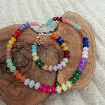 Rainbow Glass Beaded Necklace and Bracelet Set