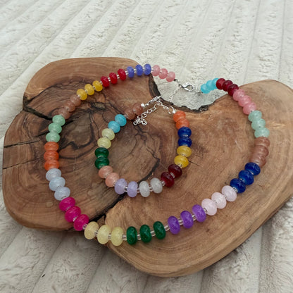 Rainbow Glass Beaded Necklace and Bracelet Set