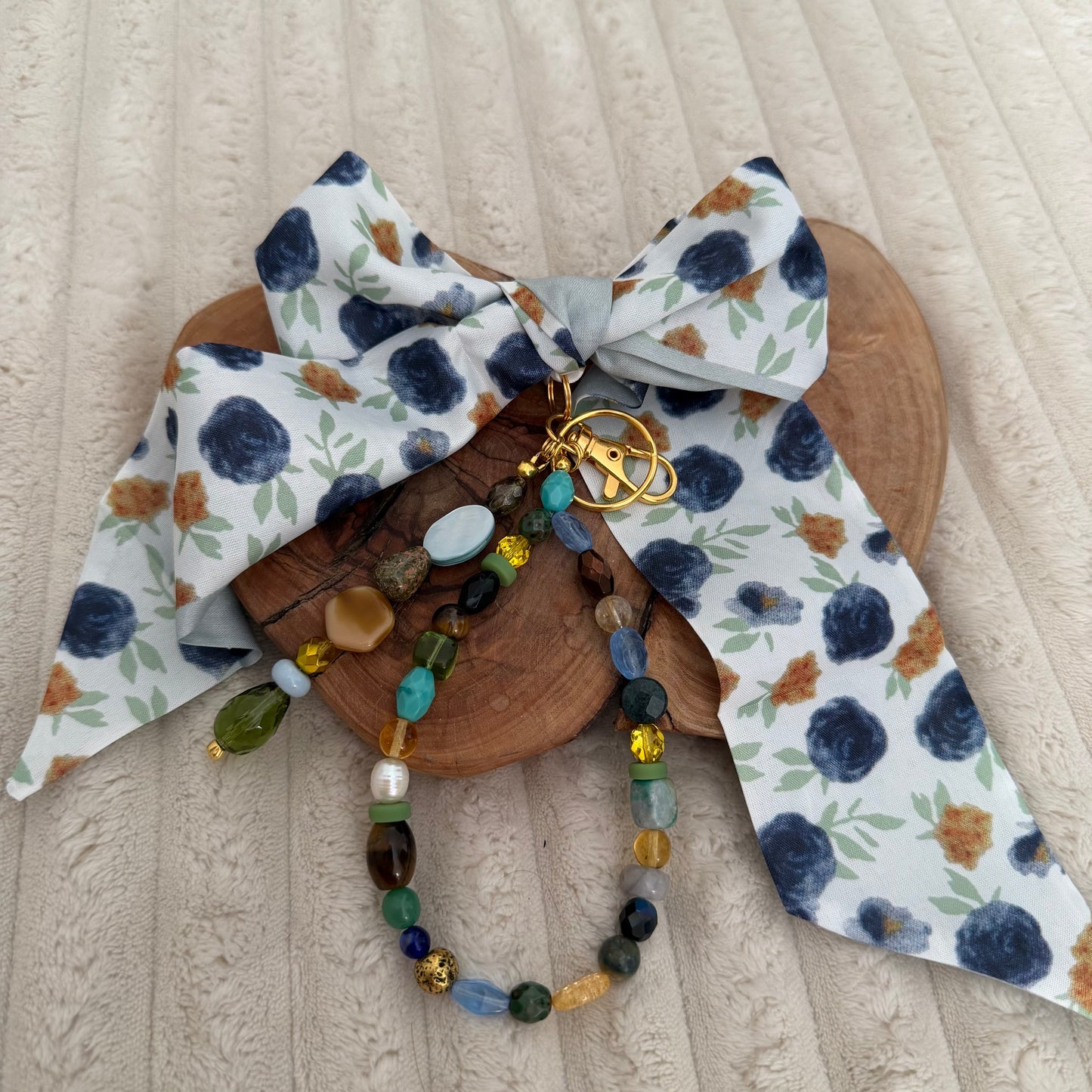 Navy and Gold Floral Bag Charm