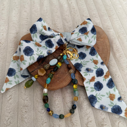 Navy and Gold Floral Bag Charm