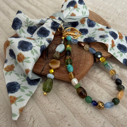 Navy and Gold Floral Bag Charm