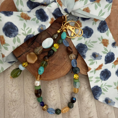 Navy and Gold Floral Bag Charm