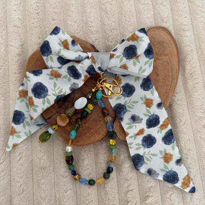 Navy and Gold Floral Bag Charm