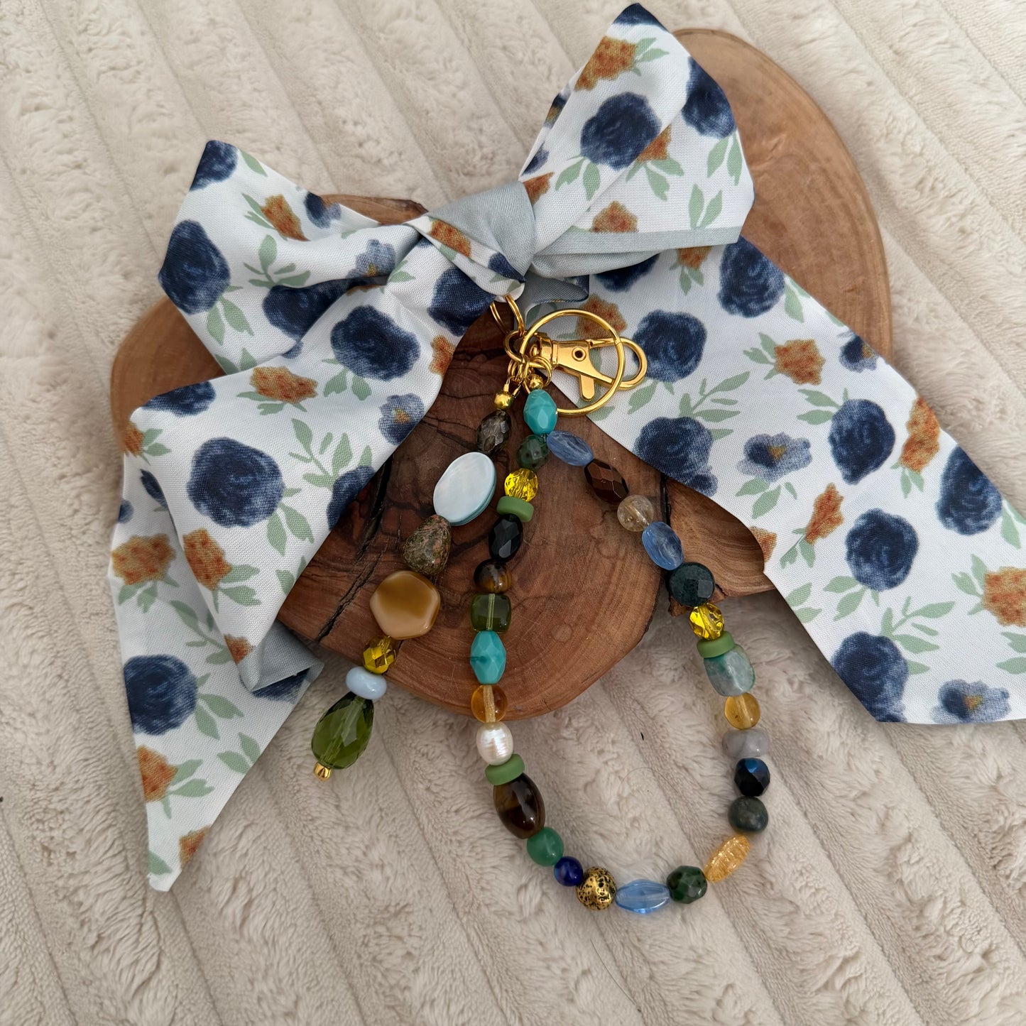 Navy and Gold Floral Bag Charm