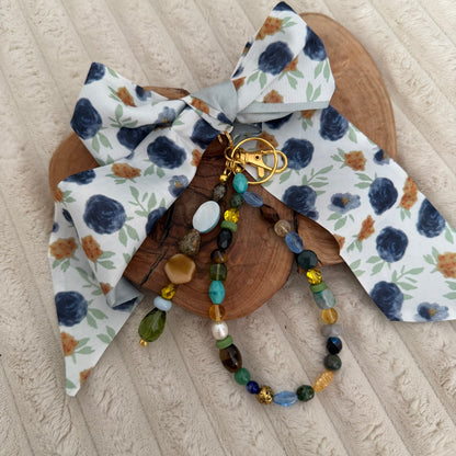 Navy and Gold Floral Bag Charm