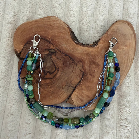 Blue & Green Crystal Beaded layered Bag Chain