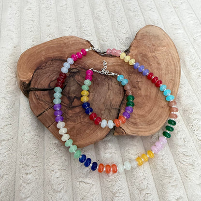 Rainbow Glass Handmade Necklace and Bracelet Set