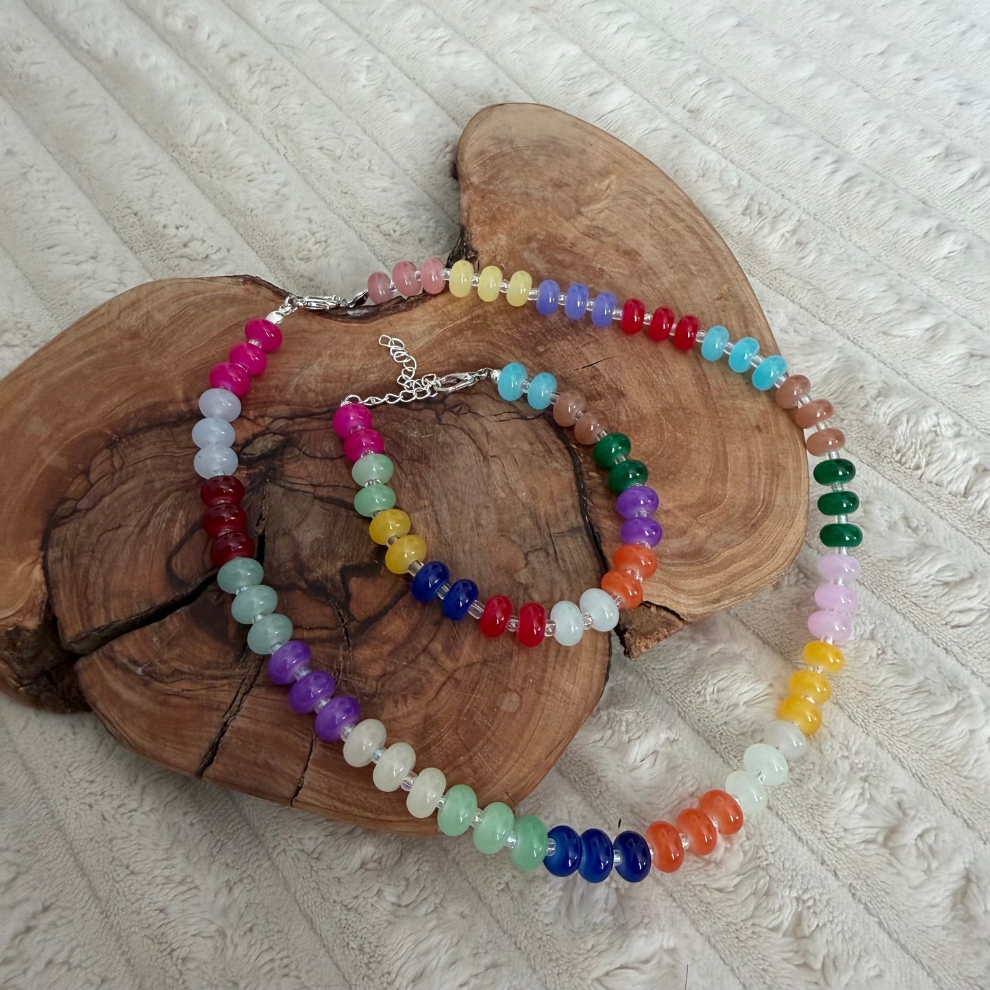 Rainbow Glass Handmade Necklace and Bracelet Set