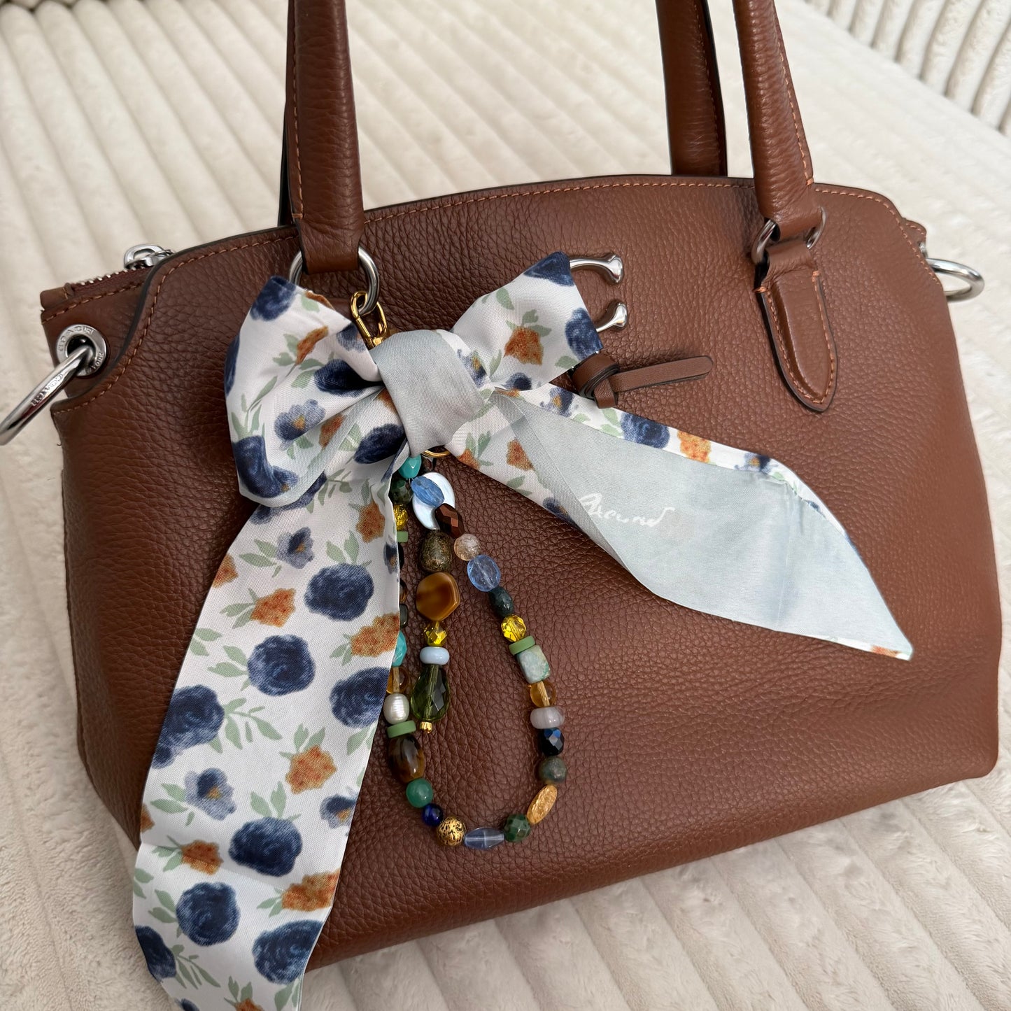 Navy and Gold Floral Bag Charm